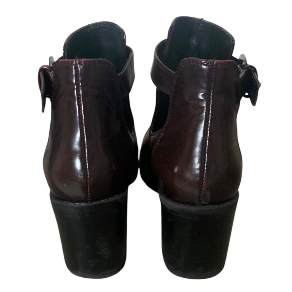 ZARA TRAFALUC Solid Burgundy Patent Leather T-Strap Women's Ankle Boots Size 40 - Picture 7 of 10